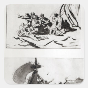 Two sketches for The Raft of the Medusa, c.1819 Square Sticker