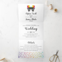 Two skull grooms colourful confetti gay wedding