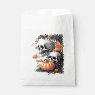 Two skulls and a pumpkin among flowers. favour bag