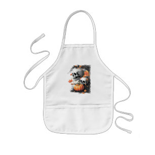 Two skulls and a pumpkin among flowers. kids apron
