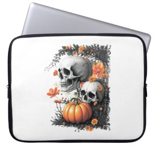 Two skulls and a pumpkin among flowers. laptop sleeve