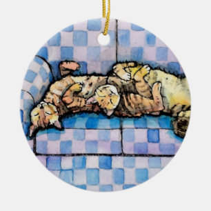 Two Sleepy Tabby Cats Ornament