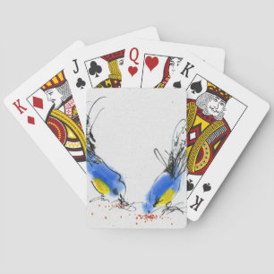 Two small titmouses pecking grain. Calligraphy Playing Cards