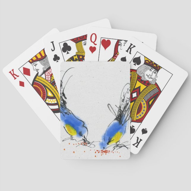 Two small titmouses pecking grain. Calligraphy Playing Cards (Back)