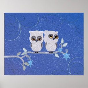 Two small white owls poster