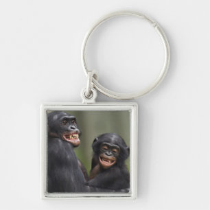 Two Smiling Bonobos Key Ring
