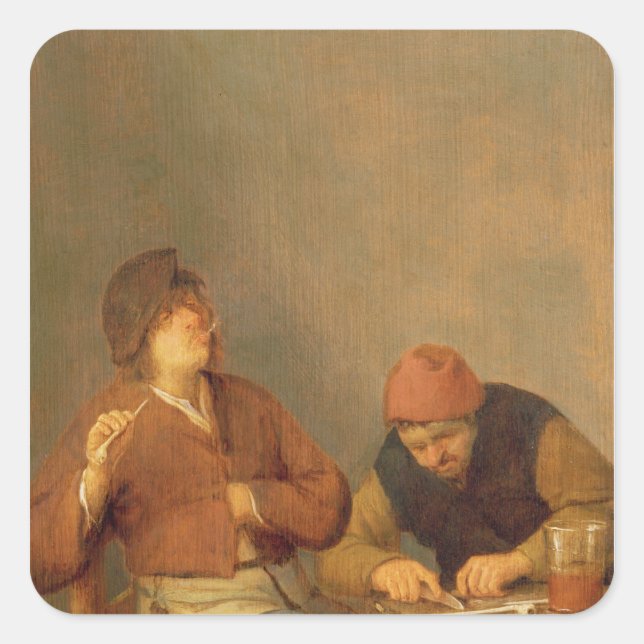 Two Smokers in an Interior, 1643 Square Sticker (Front)