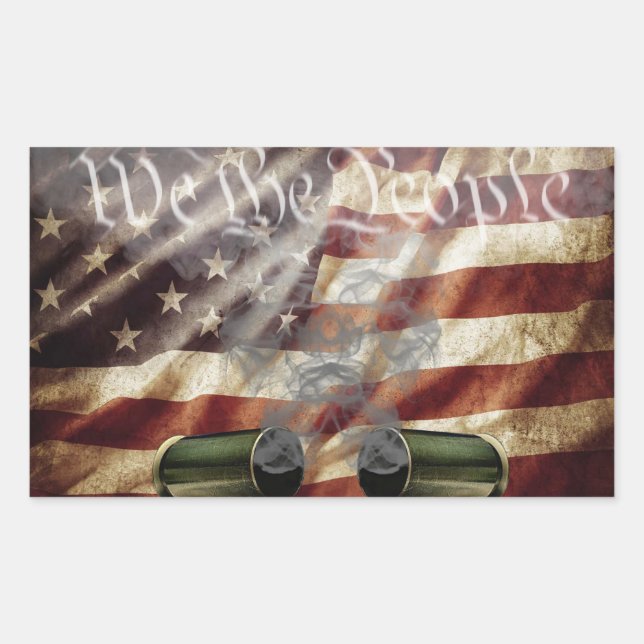 Two Smoking gun shells over American Flag Sticker (Front)