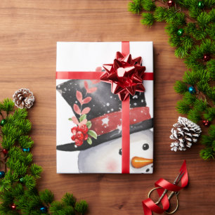 Two Snowman In Top Hats and Red Scarves Wrapping Paper