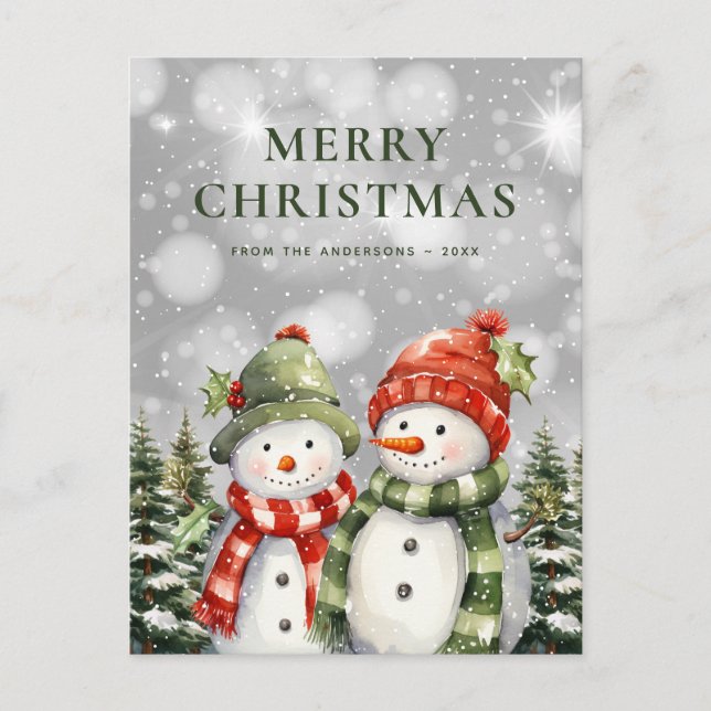 Two Snowmen Merry Christmas Holiday Postcard (Front)