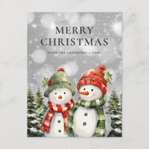 Two Snowmen Merry Christmas Postcard