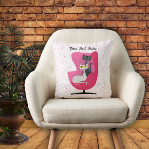 Two Sophisticated Mid Century Cats Pink Chair Dots Cushion
