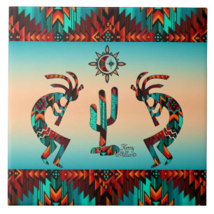Two Southwest Kokopelli Ceramic Tile