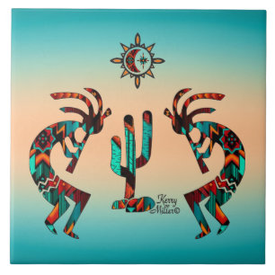 Two Southwest Kokopelli Ceramic Tile