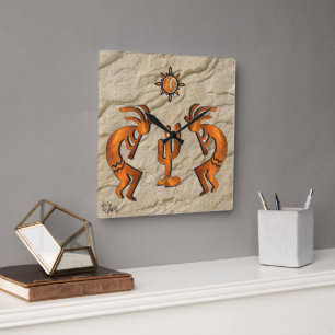 Two Southwest Kokopelli  Square Wall Clock