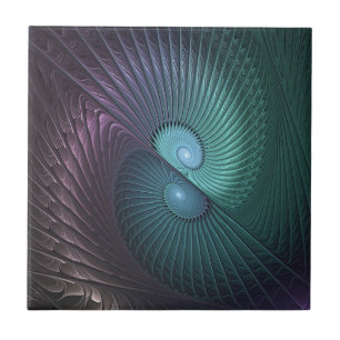 Two Spirals Colourful Modern Abstract Fractal Art Ceramic Tile