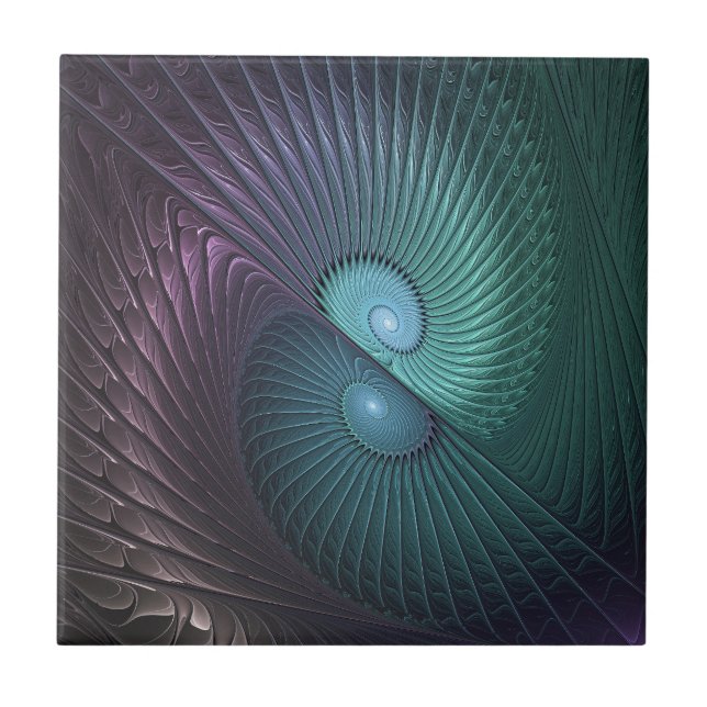 Two Spirals Colourful Modern Abstract Fractal Art Ceramic Tile (Front)