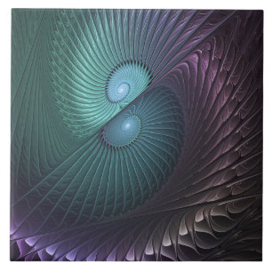 Two Spirals Colourful Modern Abstract Fractal Art Ceramic Tile