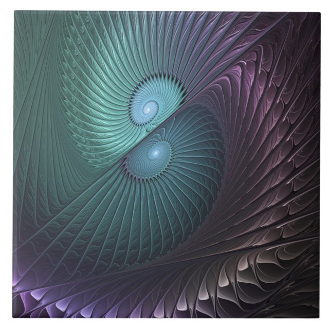 Two Spirals Colourful Modern Abstract Fractal Art Ceramic Tile (Front)