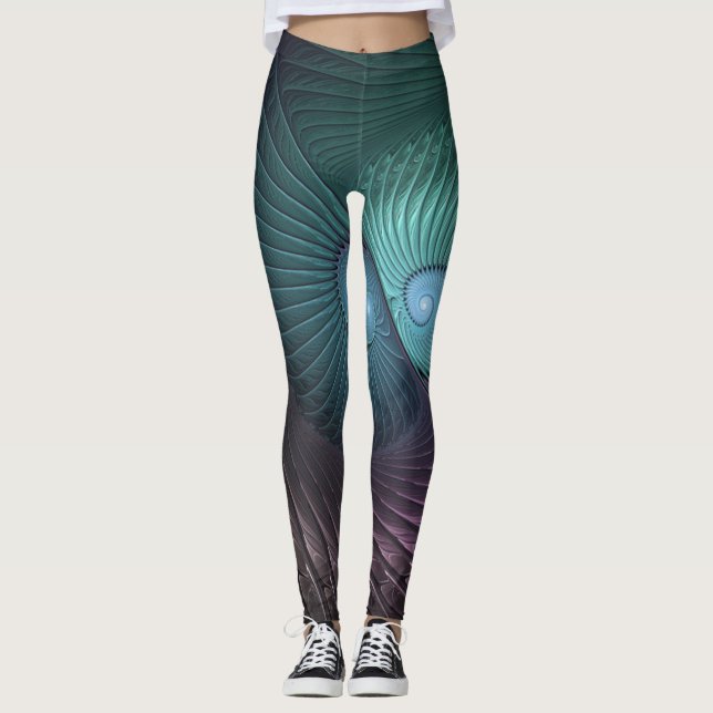 Two Spirals Colourful Modern Abstract Fractal Art Leggings (Front)
