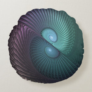 Two Spirals Colourful Modern Abstract Fractal Art Round Cushion