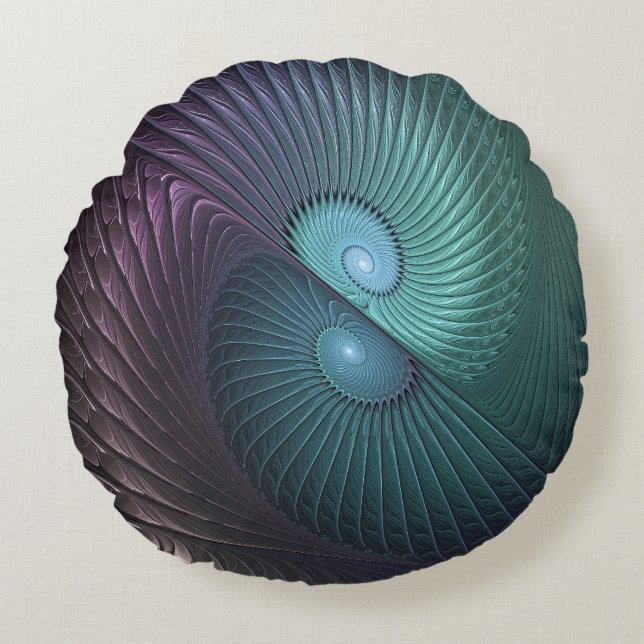 Two Spirals Colourful Modern Abstract Fractal Art Round Cushion (Front)