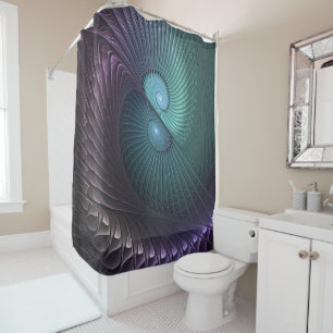 Two Spirals Colourful Modern Abstract Fractal Art Shower Curtain