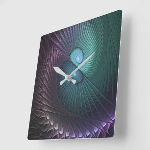 Two Spirals Colourful Modern Abstract Fractal Art Square Wall Clock