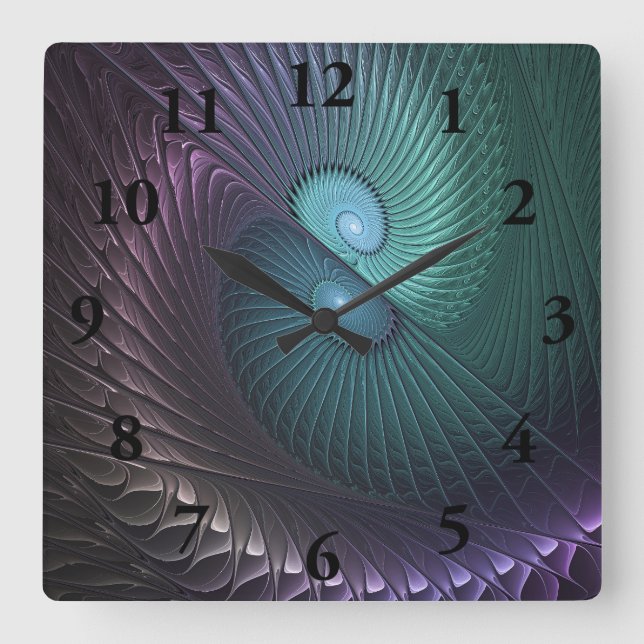 Two Spirals Colourful Modern Abstract Fractal Art Square Wall Clock (Front)