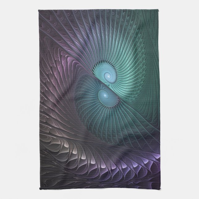 Two Spirals Colourful Modern Abstract Fractal Art Tea Towel (Vertical)