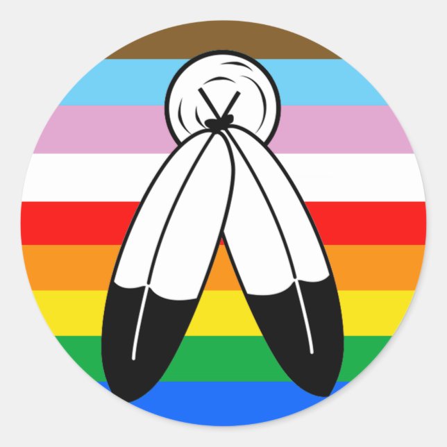 Two-Spirit LGBTQ+ Progress Pride Flag Classic Round Sticker (Front)