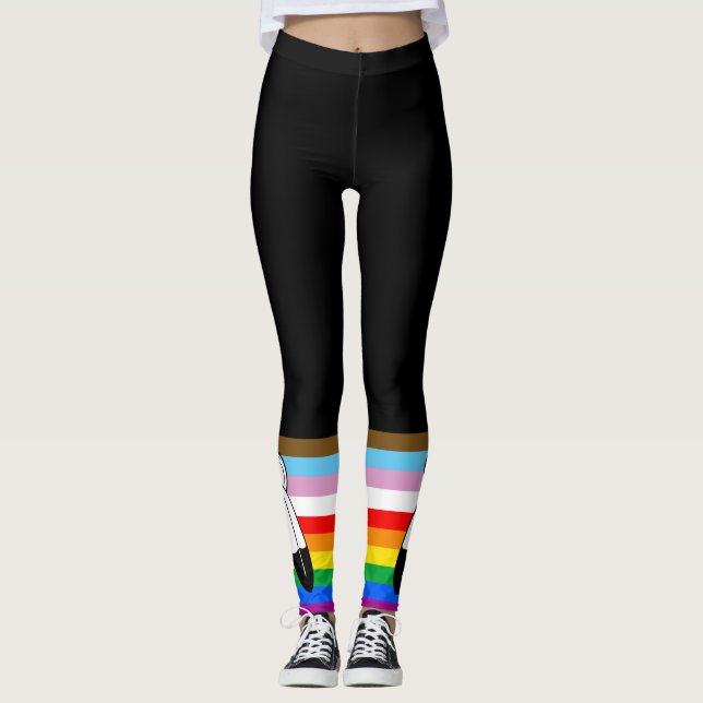 Two-Spirit LGBTQ+ Progress Pride Flag Leggings (Front)