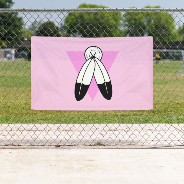 Two-Spirit Pink Triangle Flag Banner (Insitu)