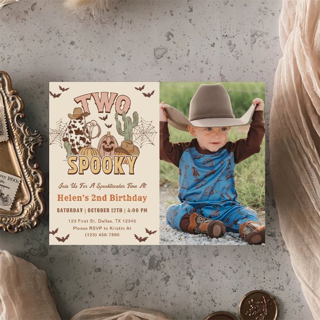 Two Spooky 2nd Birthday Western Party Photo  Invitation (Creator Uploaded)
