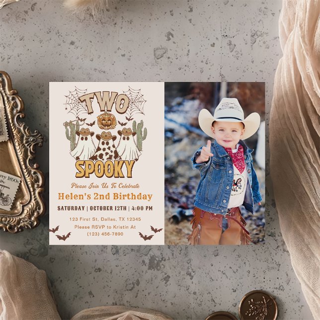 Two Spooky 2nd Birthday Western Party Photo  Invitation (Creator Uploaded)