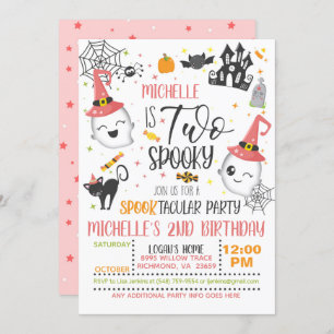 Two Spooky Birthday Invitation - Girl White