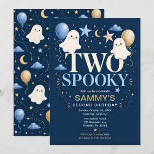 Two Spooky Blue Ghost Halloween 2nd Birthday Invitation