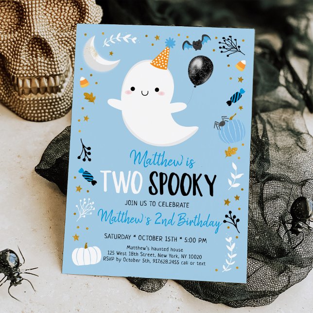Two Spooky Blue Ghost Halloween Birthday Invitation (Creator Uploaded)