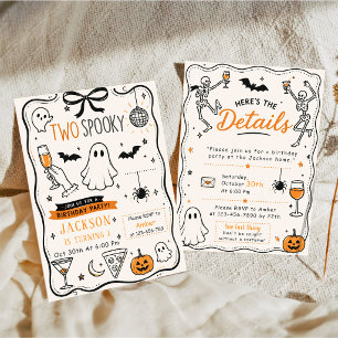 TWO spooky Blue Halloween Birthday Party Invitation