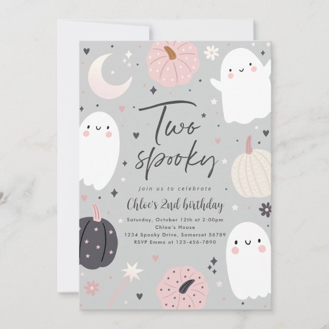 Two Spooky Boho Halloween Ghost 2nd Birthday Party Invitation (Front)