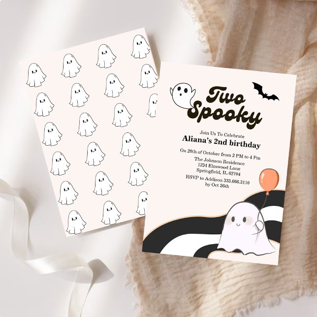 Two spooky Boo Retro Ghost 2nd Birthday  Invitation (Creator Uploaded)