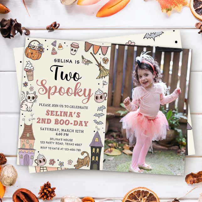 Two Spooky Cute Ghost Halloween Birthday Photo Invitation (Creator Uploaded)