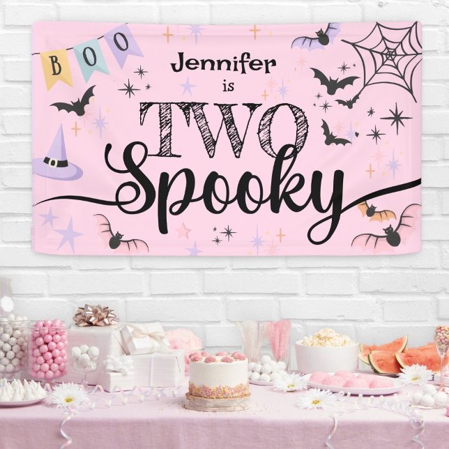 TWO Spooky Cute Ghost Pink Halloween 2nd Birthday Banner (Creator Uploaded)