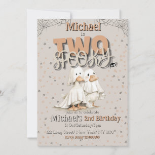 Two Spooky Cute Halloween Ghost 2nd Birthday Invitation
