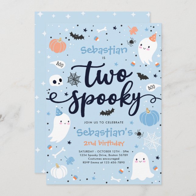 Two Spooky Cute Halloween Ghost 2nd Birthday Party Invitation (Front/Back)
