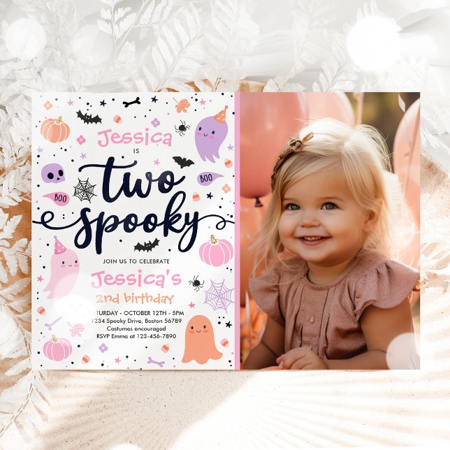 Two Spooky Cute Halloween Ghost 2nd Birthday Party Invitation (Creator Uploaded)