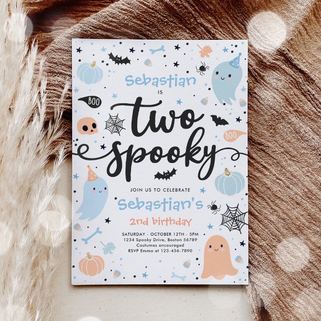 Two Spooky Cute Halloween Ghost 2nd Birthday Party Invitation (Creator Uploaded)