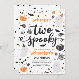 Two Spooky Cute Halloween Ghost 2nd Birthday Party Invitation