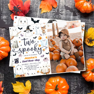 Two Spooky Cute Halloween Ghost 2nd Birthday Photo Invitation