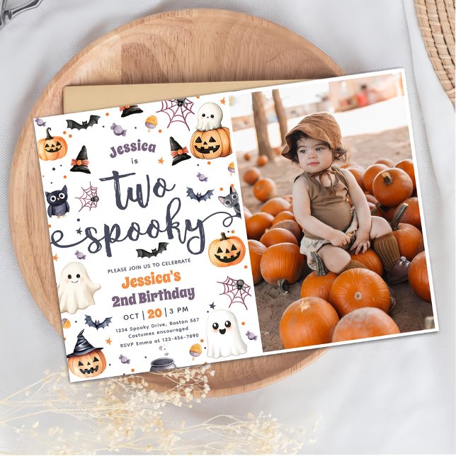 Two Spooky Cute Halloween Ghost 2nd Birthday Photo Invitation (Creator Uploaded)